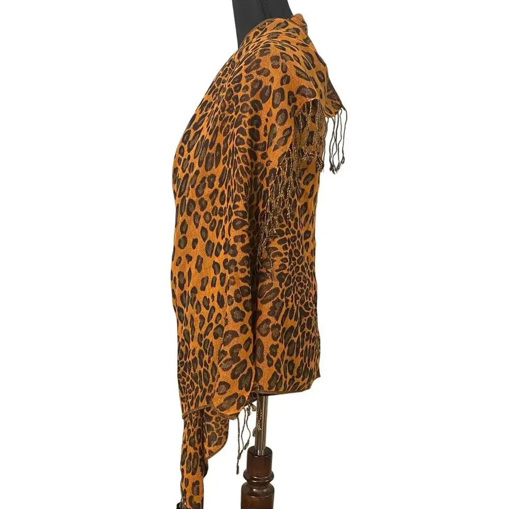 100% Pashmina Leopard Print Shawl Wrap Scarf Fringe Camel Black